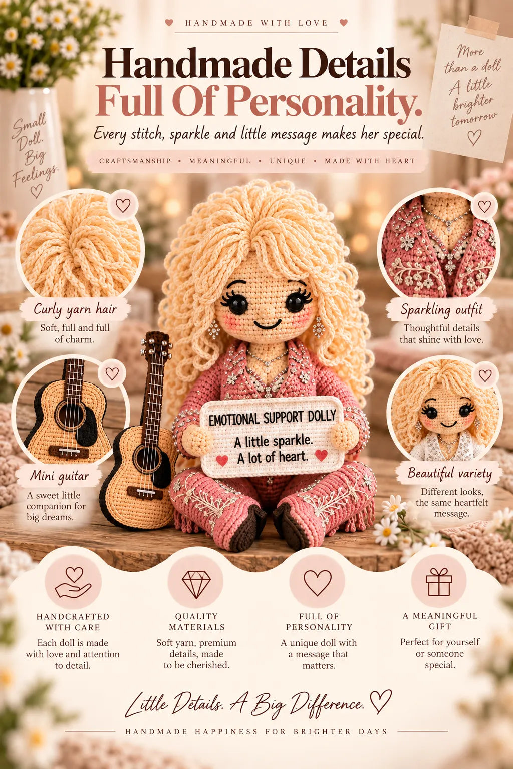 ⏳ Last Day 49% OFF – ❤️ Emotional Support Handmade Crochet Doll | 3 Heartwarming Styles with Encouraging Message Cards for Friendship, Comfort & Meaningful Gifts 🧶