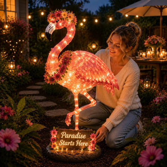 Flamingo Glow Garden Sculpture – Tropical Pink Light-Up Yard Decor for Backyard & Patio Nights