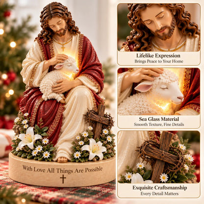 🔥 60,000+ Sold! ✝️ Jesus & Lamb Lighted Sea Glass Statue — A Beautiful Symbol of Faith