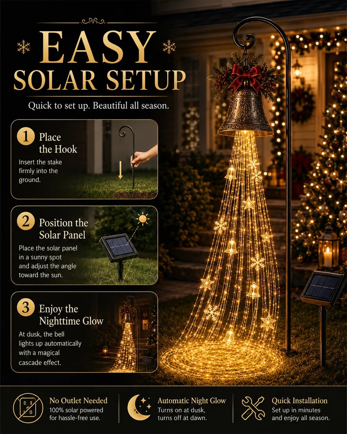 🎄Christmas Early Bird Deal- Christmas Bell Cascade Solar Yard Light✨