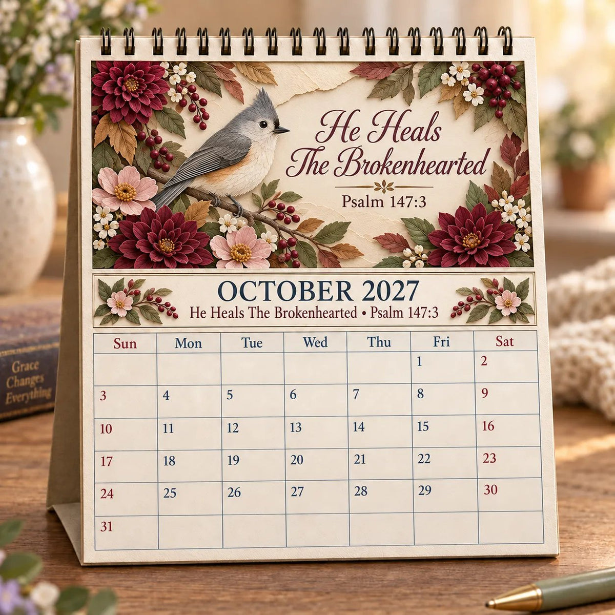 ✝️ 3D Christian Calendar 2027 | 12 Scripture Designs with Nature Scenes, Birds &amp; Flowers for Faith-Filled Homes &amp; Meaningful Gifts 🎁