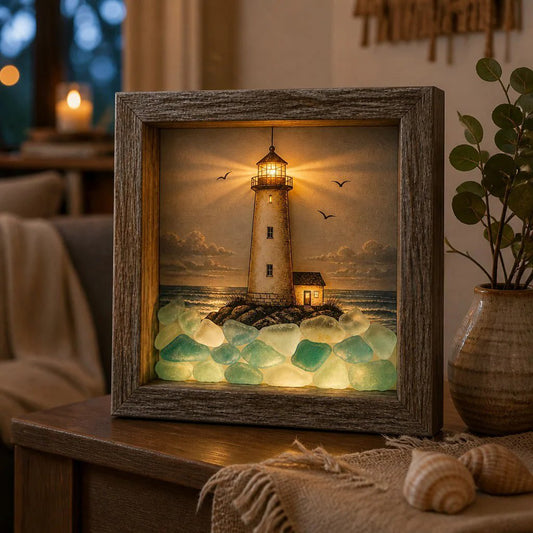 🎁Last Day 50% OFF -🔥💝Coastal Lighthouse Sea Glass Shadow Box Night Light