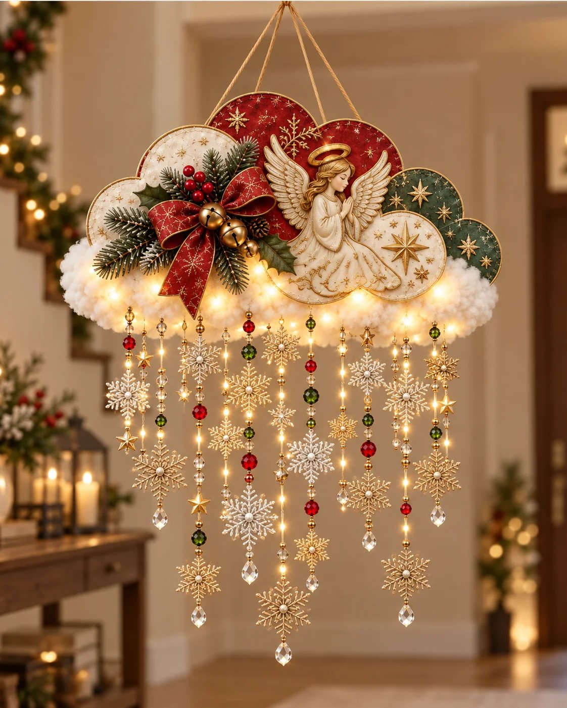 🔥✨ Angelic Christmas Snowfall Cloud – Lighted Hanging Holiday Decor☁️✨