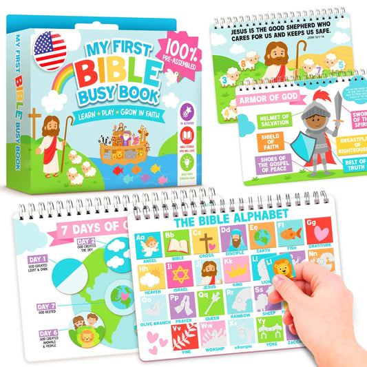 ✝️ Bible Busy Book for Toddlers | Montessori Christian Quiet Book with 152 Velcro Pieces & 15 Faith Activities