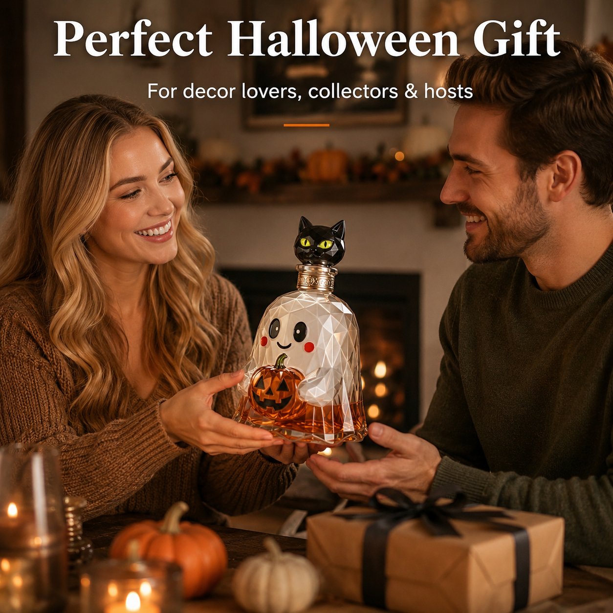 Ghost Pumpkin Halloween Decanter 🎃 Spooky Glass Whiskey Bottle