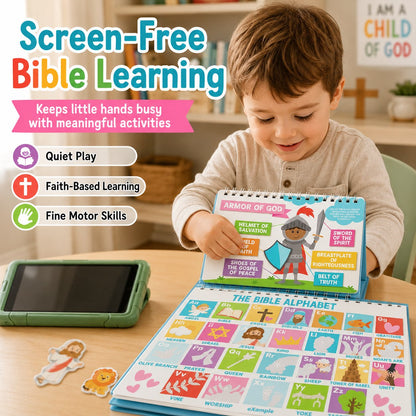✝️ Bible Busy Book for Toddlers | Montessori Christian Quiet Book with 152 Velcro Pieces & 15 Faith Activities