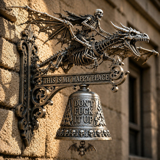 🐉 Skull Dragon Rider Bell – “This Is My Happy Place” Wall Bell