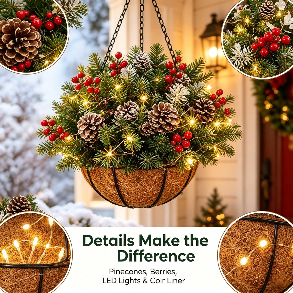 🎄 50% OFF Today | ✨ Pre-Lit Christmas Hanging Basket | 🌿 Get Your Porch Ready Early