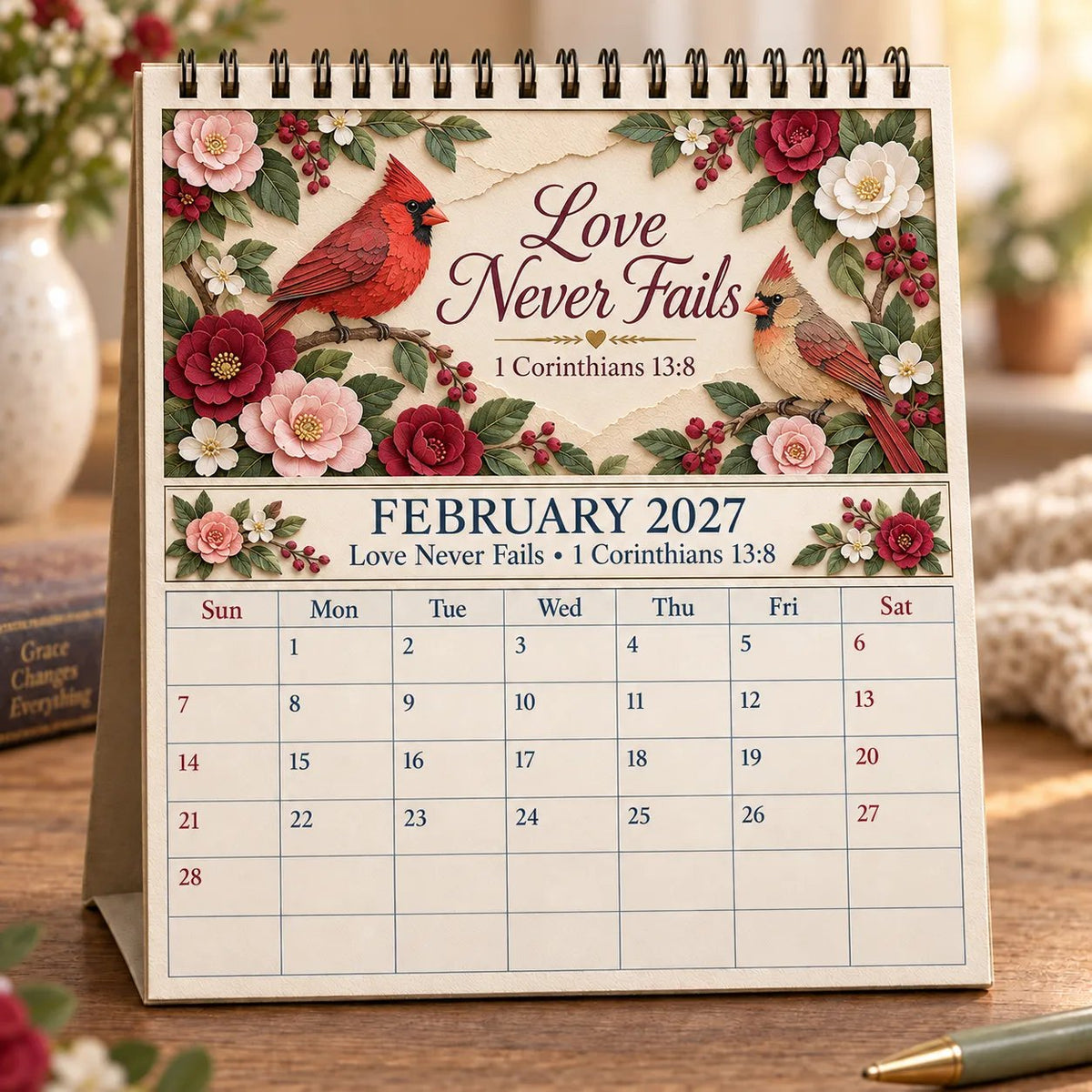 ✝️ 3D Christian Calendar 2027 | 12 Scripture Designs with Nature Scenes, Birds &amp; Flowers for Faith-Filled Homes &amp; Meaningful Gifts 🎁