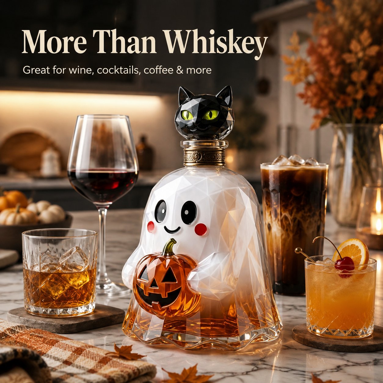 Ghost Pumpkin Halloween Decanter 🎃 Spooky Glass Whiskey Bottle