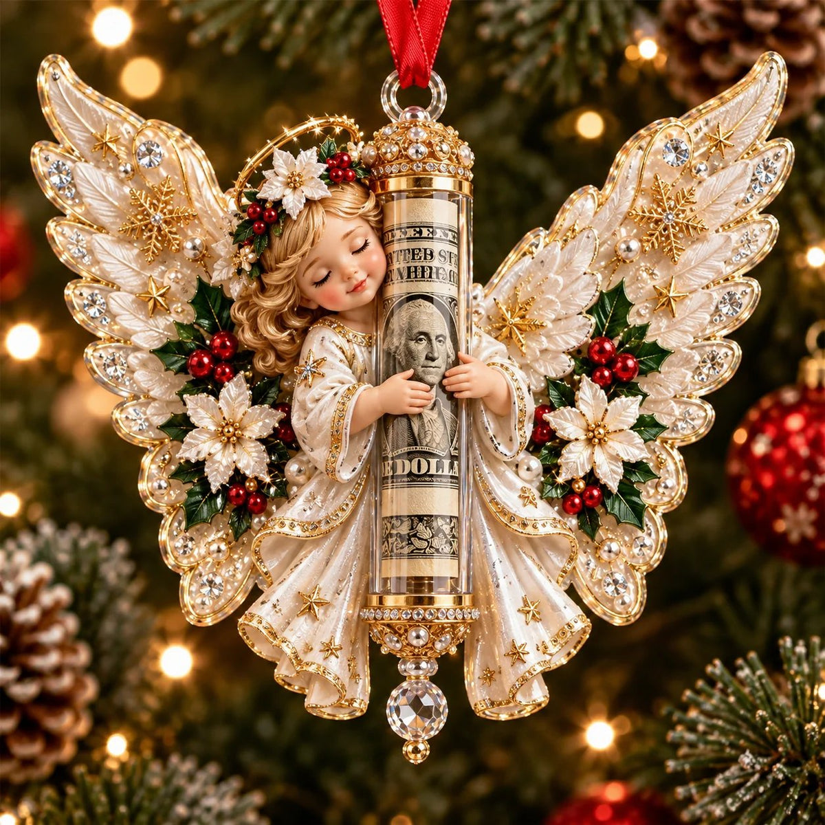 ⏰ LAST DAY SALE 49% OFF! 👼💵 3D Angel Christmas Cash Gift Ornament – Holiday Money Holder Keepsake ✨