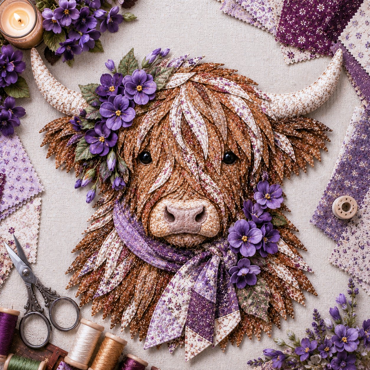 🔥LAST DAY 50% OFF - 🐮💐🌸 Birth Flower Highland Cow 3D Layered Fabric Art DIY Kit (Beginner-friendly) 🔥 Buy 2 Free Shipping