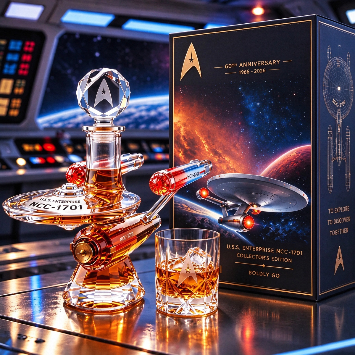 60TH ANNIVERSARY U.S.S. ENTERPRISE NCC-1701 Edition Whiskey Bottle