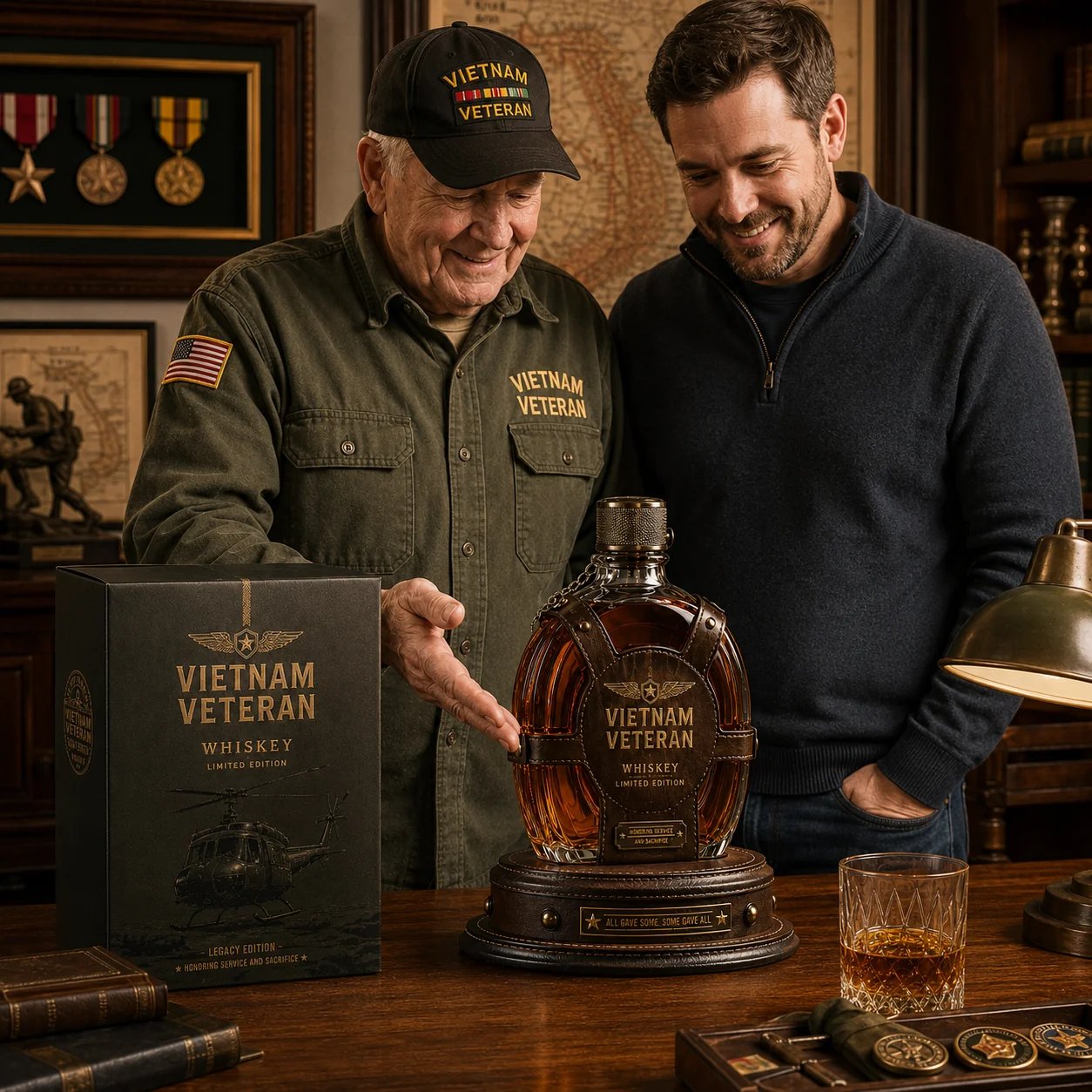 🎖️Vietnam Veteran Tribute Whiskey Decanter Gift Set–💛All Gave Some, Some Gave All