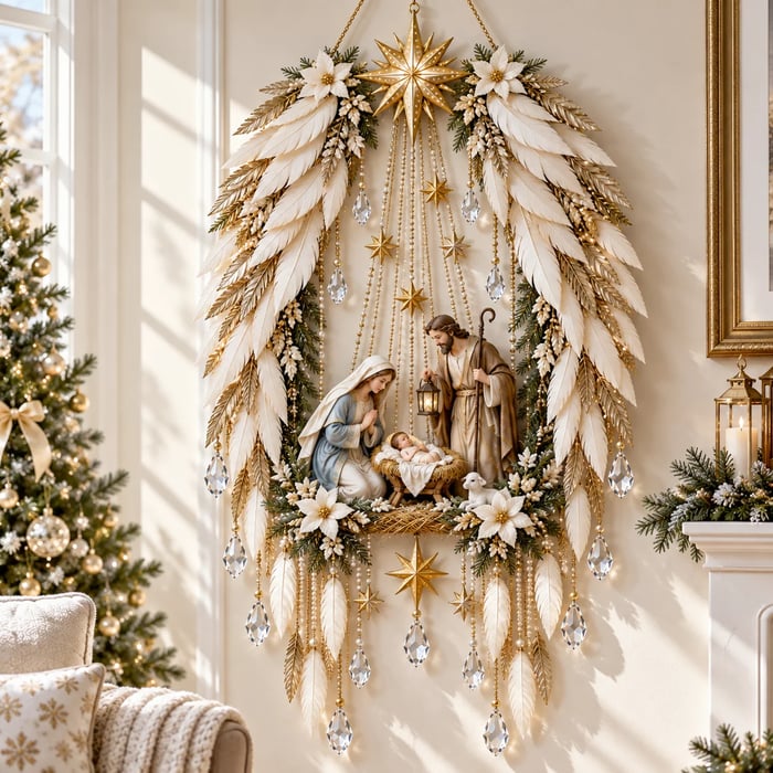 ✨👼 Heavenly Angel Wings Nativity Light✨ – Lighted Christmas Wall Decor ✈️