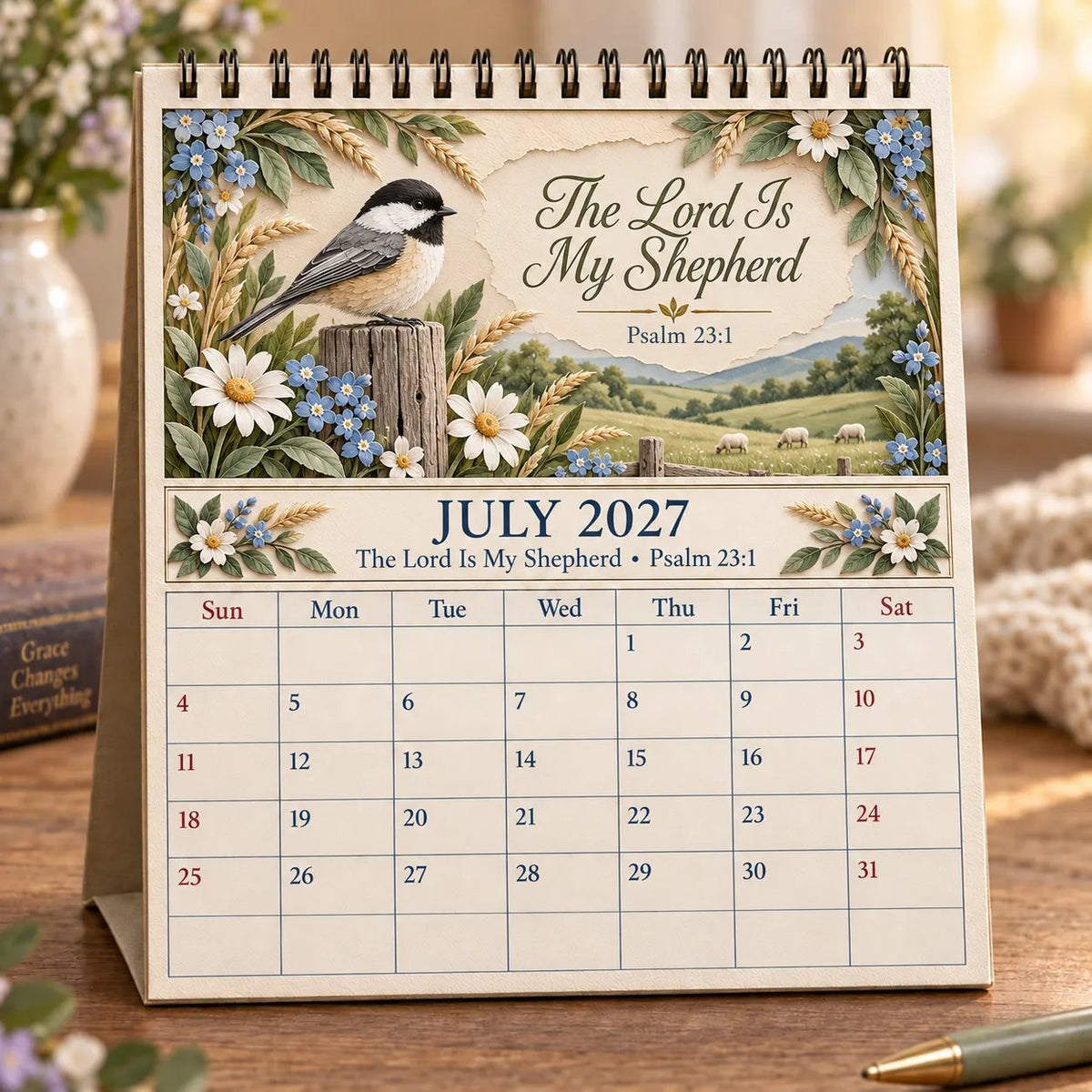 ✝️ 3D Christian Calendar 2027 | 12 Scripture Designs with Nature Scenes, Birds &amp; Flowers for Faith-Filled Homes &amp; Meaningful Gifts 🎁