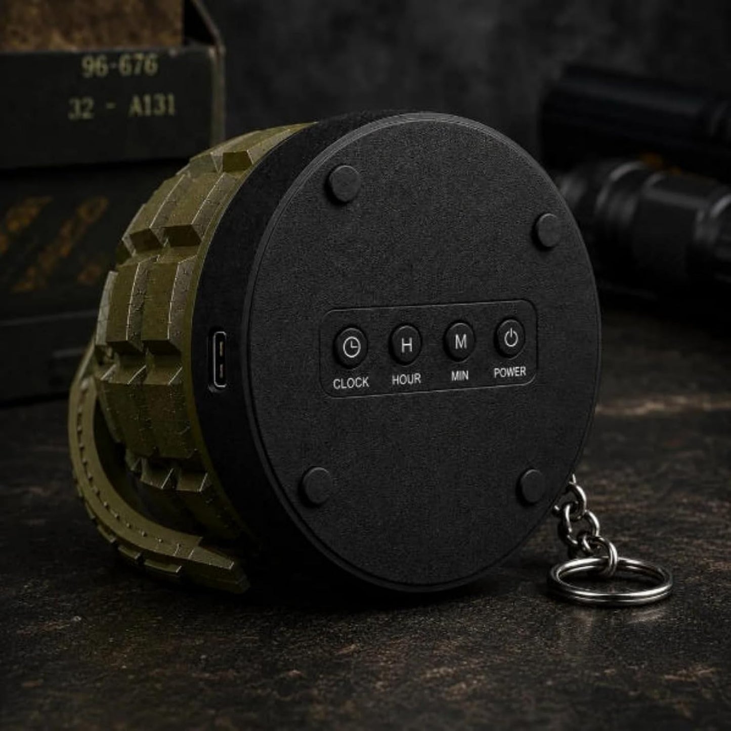 Grenade Alarm Clock with Interactive Safety Ring Deactivation; Military Tactical Style with Powerful Sound Alarm for Men and Teens