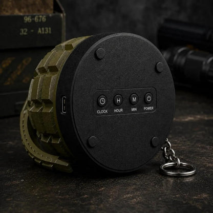 Grenade Alarm Clock with Interactive Safety Ring Deactivation; Military Tactical Style with Powerful Sound Alarm for Men and Teens