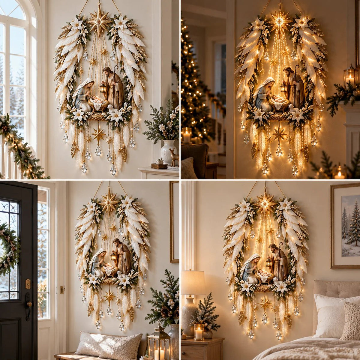 ✨👼 Heavenly Angel Wings Nativity Light✨ – Lighted Christmas Wall Decor