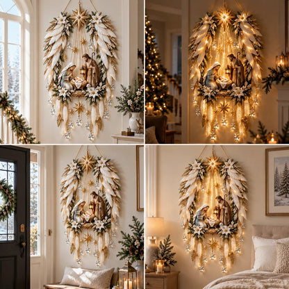 ✨👼 Heavenly Angel Wings Nativity Light✨ – Lighted Christmas Wall Decor