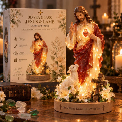🔥 60,000+ Sold! ✝️ Jesus & Lamb Lighted Sea Glass Statue — A Beautiful Symbol of Faith