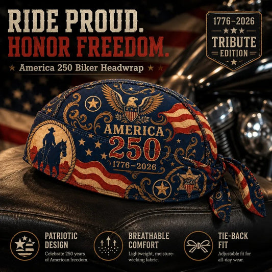 🔥LIMITED AMERICA 250 DESIGN — Cycling Pirate Hat / Biker Headwrap (Adjustable tie-back fit)