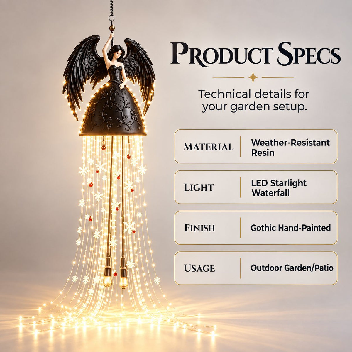 Gothic Dark Angel Starlight Waterfall Outdoor Resin Garden Light