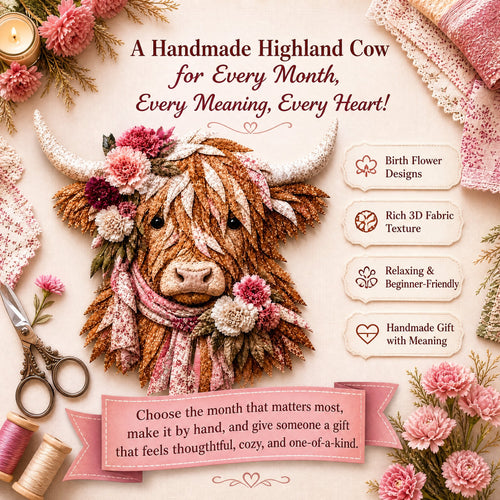 🔥LAST DAY 50% OFF - 🐮💐🌸 Birth Flower Highland Cow 3D Layered Fabric Art DIY Kit (Beginner-friendly) 🔥 Buy 2 Free Shipping