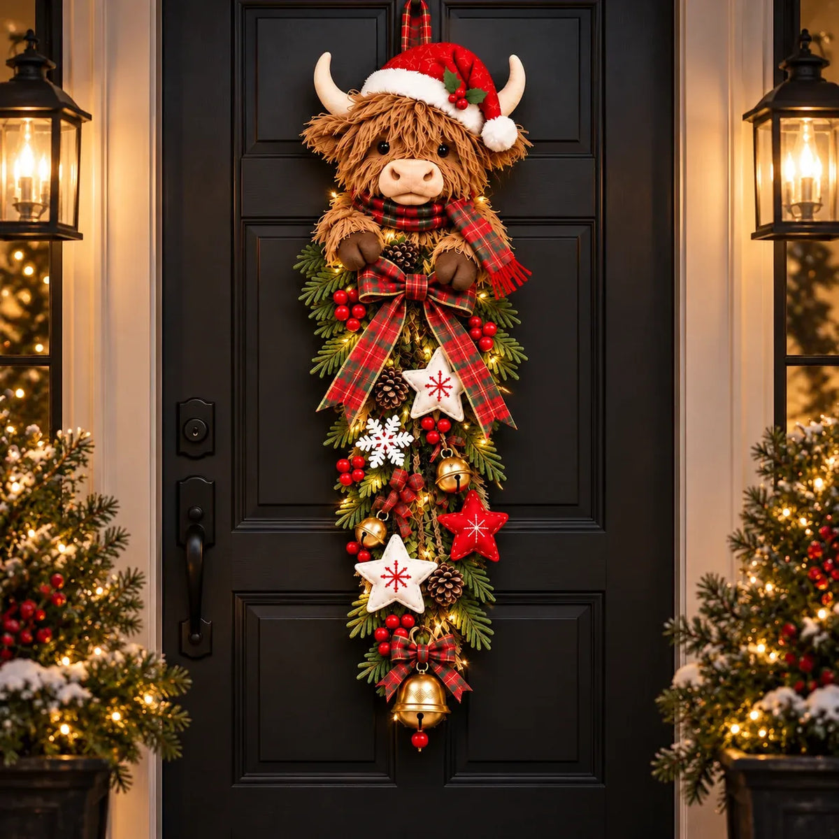 ✨🎄Lighted Highland CowChristmas Door Swag - ACozy Holiday Welcome