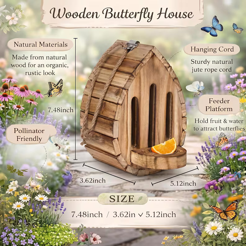 🦋Handmade Garden Butterfly House with Feeder Station