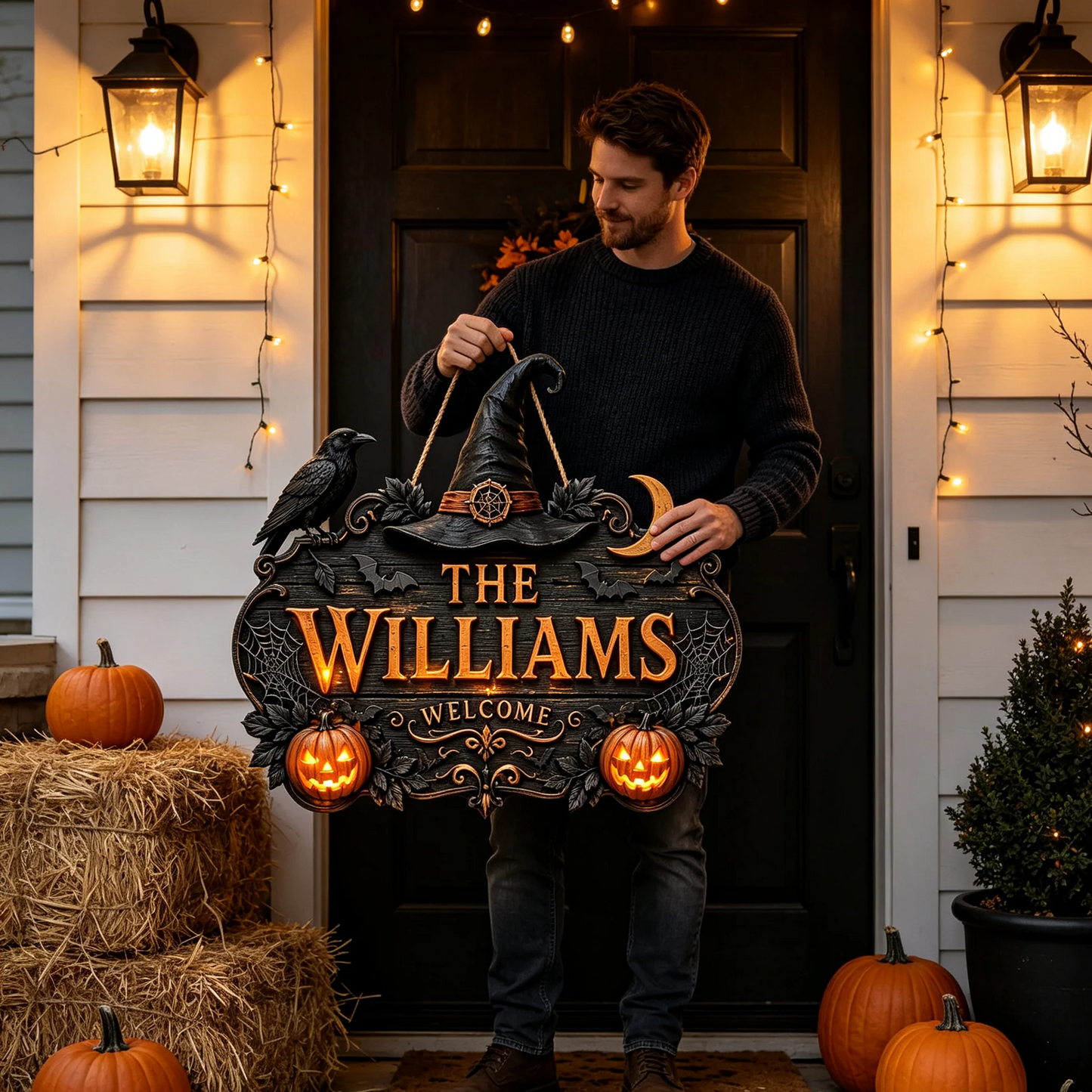 🎃Personalized Halloween Welcome Sign – Custom Family Name Witch Decor🧙‍♀️  🎃Personalized Halloween Welcome Sign – Custom Family Name Witch Decor🧙‍♀️