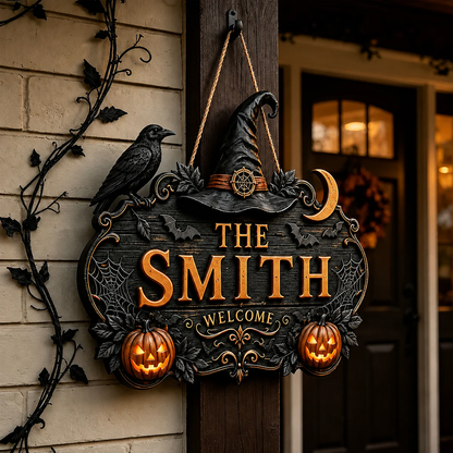 🎃Personalized Halloween Welcome Sign – Custom Family Name Witch Decor🧙‍♀️  🎃Personalized Halloween Welcome Sign – Custom Family Name Witch Decor🧙‍♀️