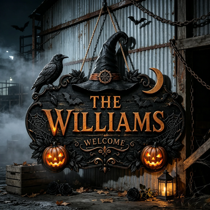 🎃Personalized Halloween Welcome Sign – Custom Family Name Witch Decor🧙‍♀️  🎃Personalized Halloween Welcome Sign – Custom Family Name Witch Decor🧙‍♀️