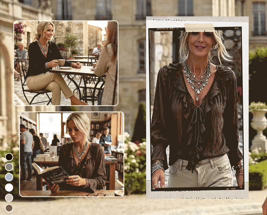 Ruffle Trim Lace-Up Long Sleeve Blouse