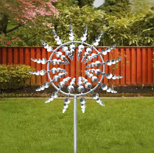 New Unique and Magical Metal Windmill 3D Wind Powered Kinetic Sculpture Lawn Metal Wind Solar Spinners Yard and Garden Decor