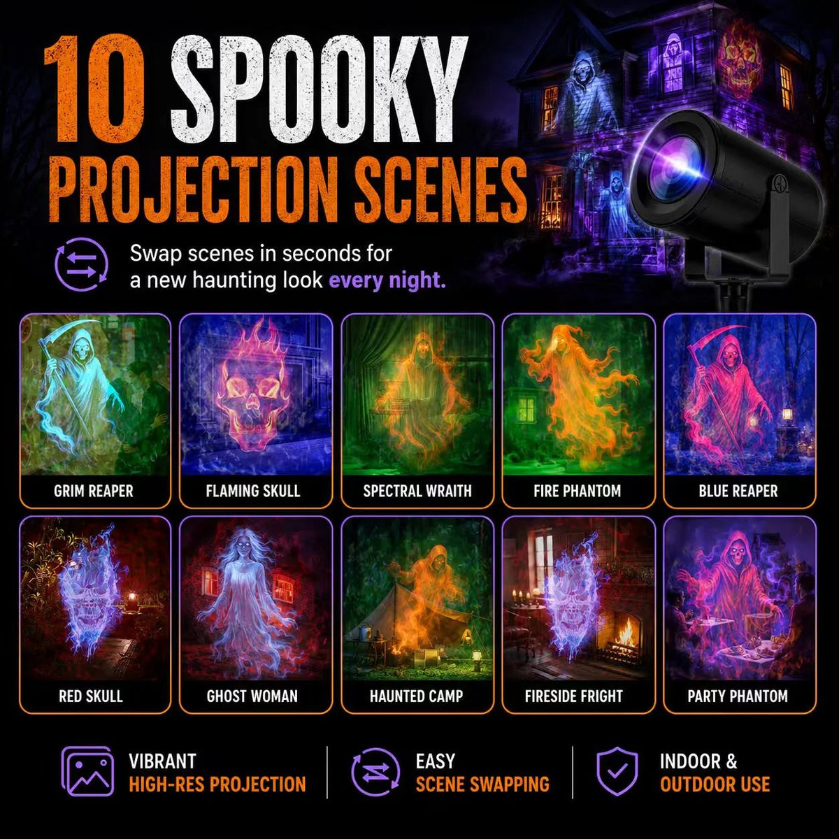 🎃 32ft HD Halloween Projector | Make your Halloween party amazing | 10 Unique HD Projection Patterns