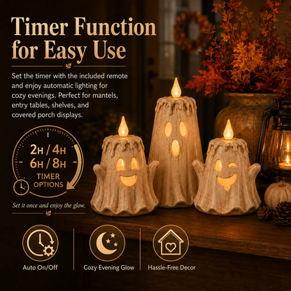 3-Piece Halloween Ghost Flameless Candle Set with Remote Timer