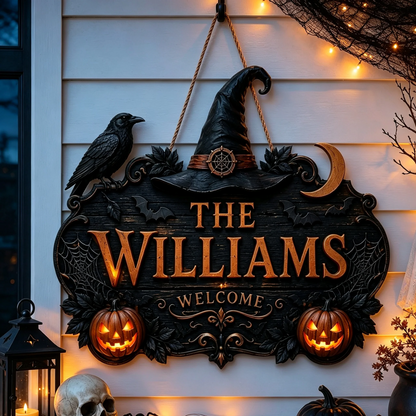 🎃Personalized Halloween Welcome Sign – Custom Family Name Witch Decor🧙‍♀️  🎃Personalized Halloween Welcome Sign – Custom Family Name Witch Decor🧙‍♀️