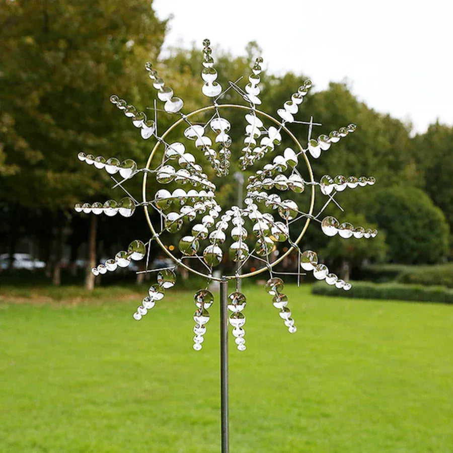 New Unique and Magical Metal Windmill 3D Wind Powered Kinetic Sculpture Lawn Metal Wind Solar Spinners Yard and Garden Decor