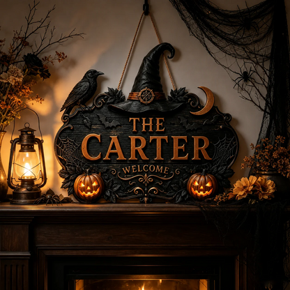 🎃Personalized Halloween Welcome Sign – Custom Family Name Witch Decor🧙‍♀️  🎃Personalized Halloween Welcome Sign – Custom Family Name Witch Decor🧙‍♀️