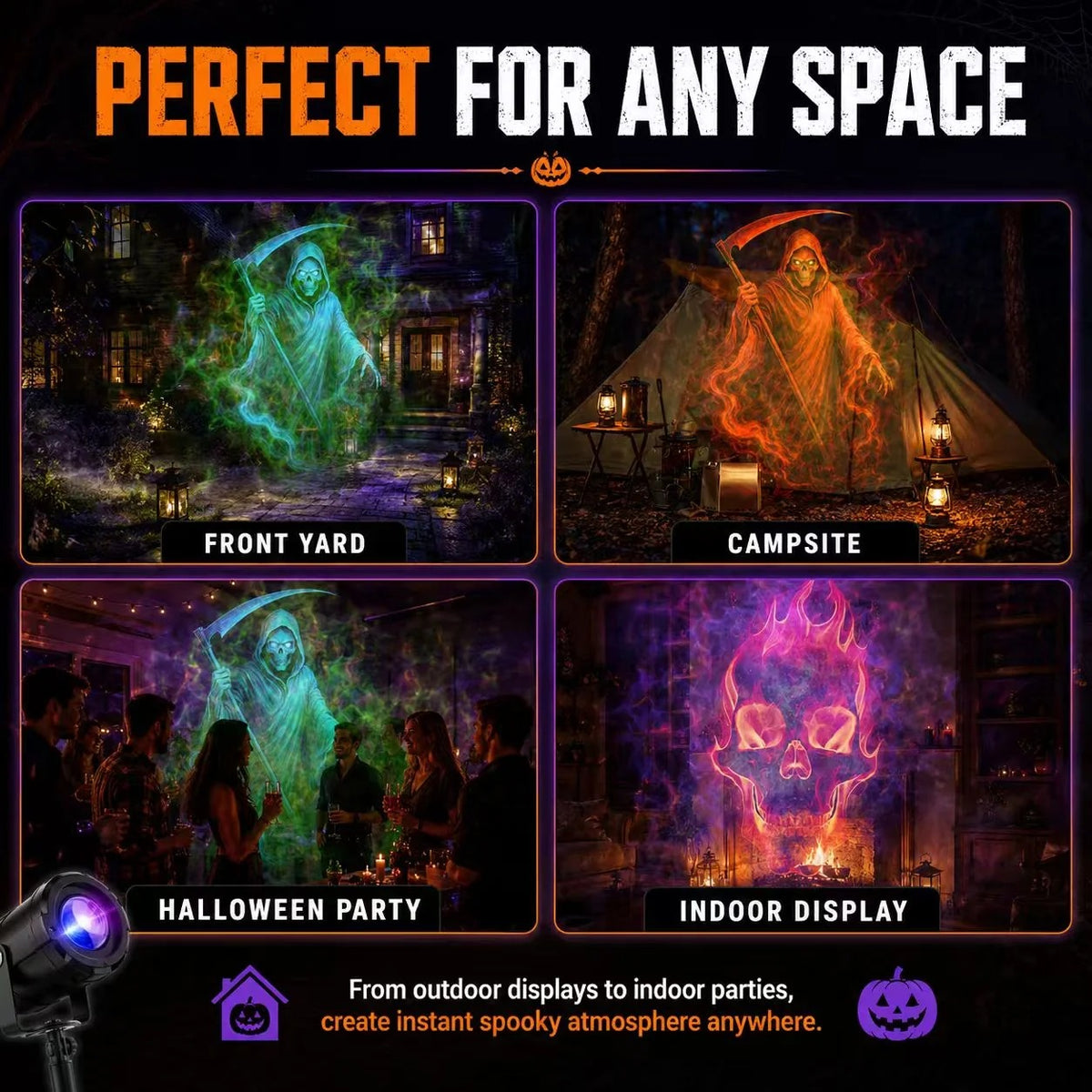 🎃 32ft HD Halloween Projector | Make your Halloween party amazing | 10 Unique HD Projection Patterns