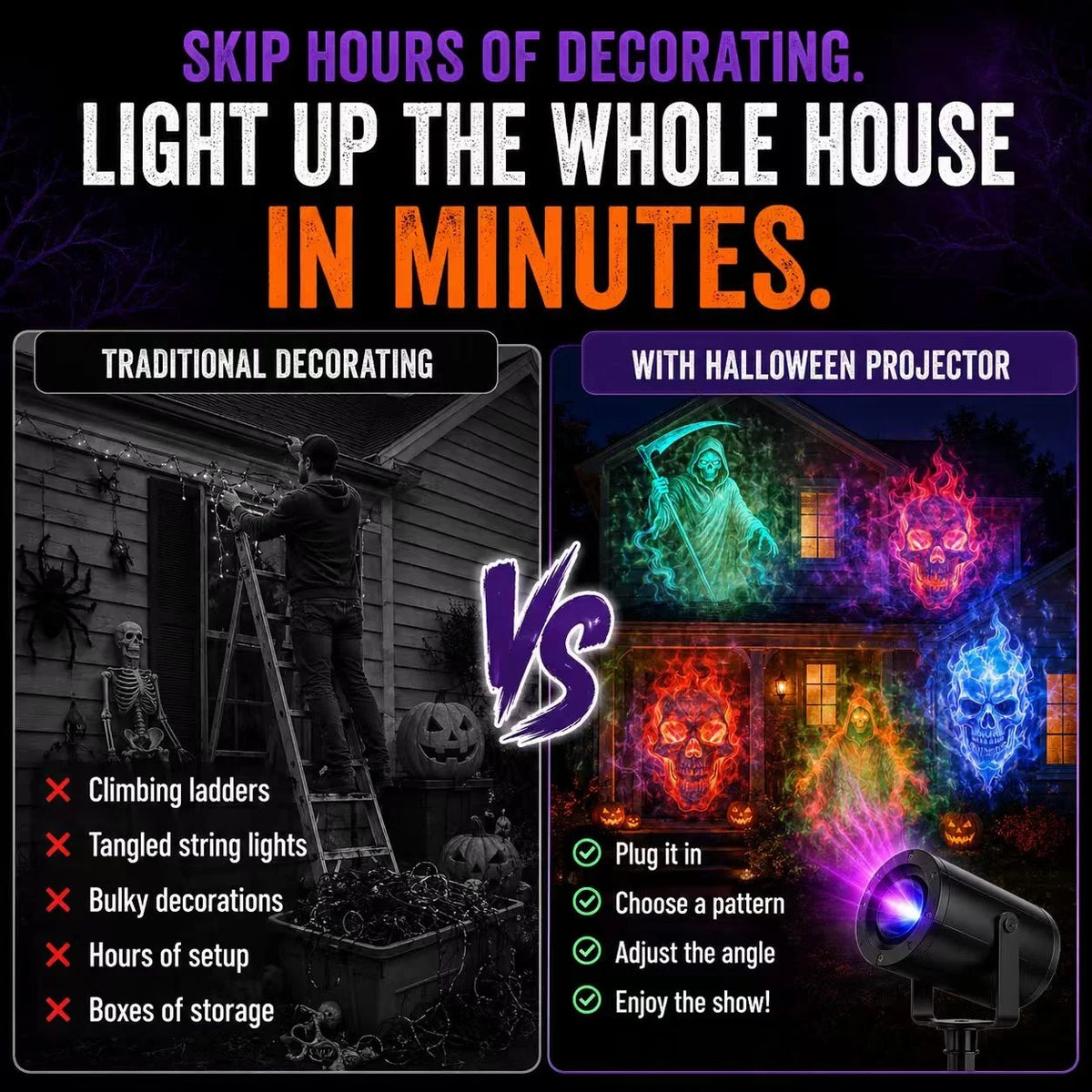 🎃 32ft HD Halloween Projector | Make your Halloween party amazing | 10 Unique HD Projection Patterns