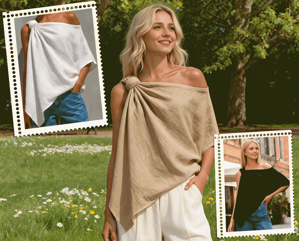 The “Natural Elegance” cotton-linen one-shoulder top