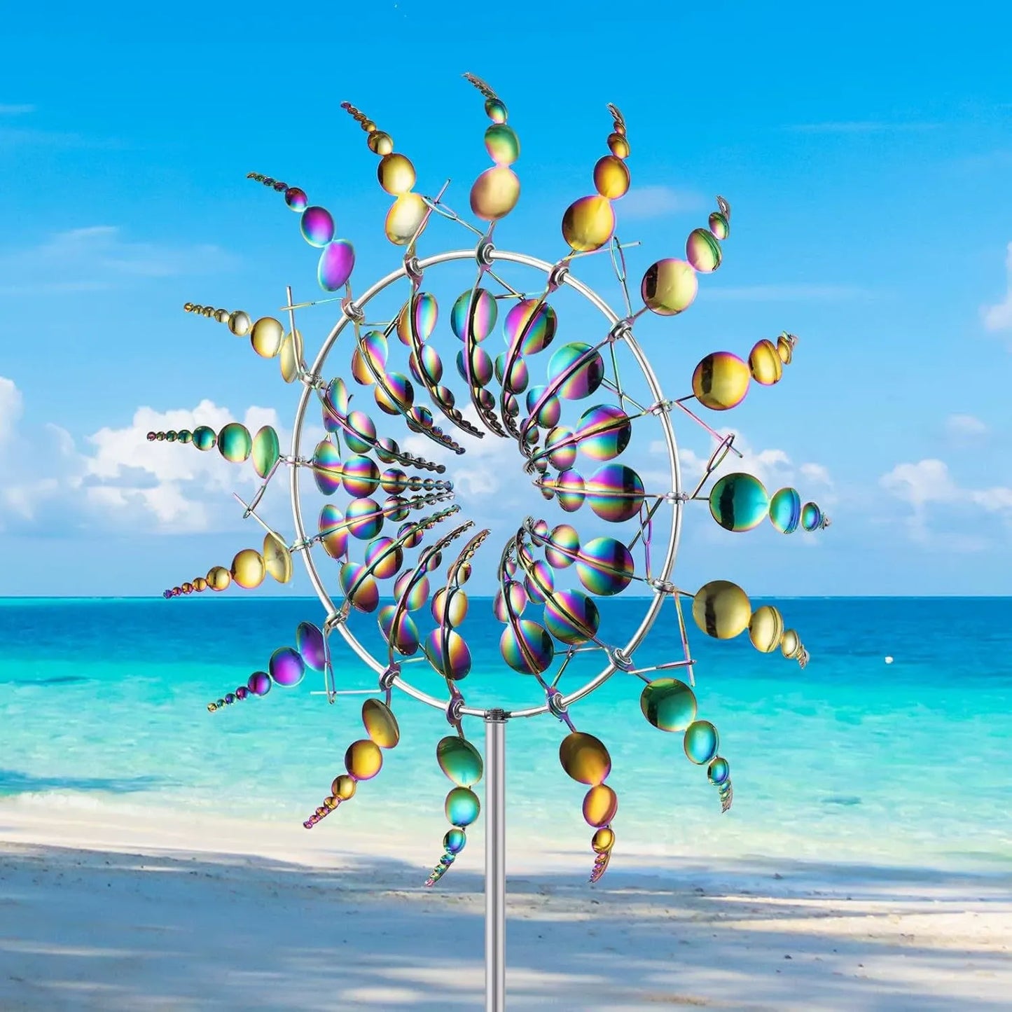 New Unique and Magical Metal Windmill 3D Wind Powered Kinetic Sculpture Lawn Metal Wind Solar Spinners Yard and Garden Decor