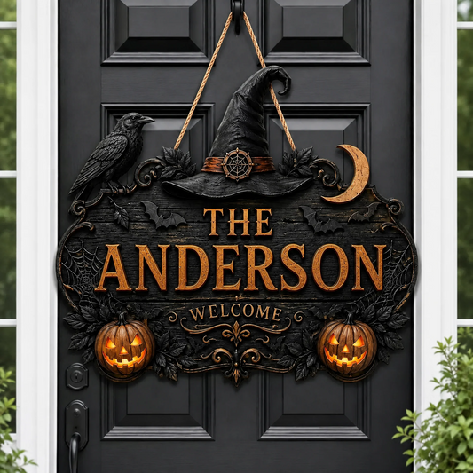 🎃Personalized Halloween Welcome Sign – Custom Family Name Witch Decor🧙‍♀️  🎃Personalized Halloween Welcome Sign – Custom Family Name Witch Decor🧙‍♀️