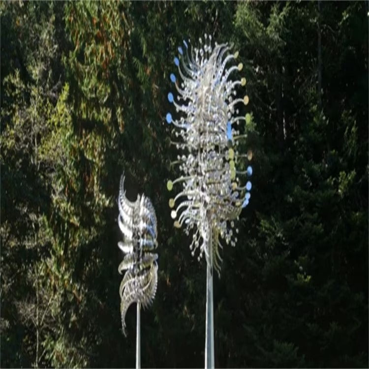 New Unique and Magical Metal Windmill 3D Wind Powered Kinetic Sculpture Lawn Metal Wind Solar Spinners Yard and Garden Decor