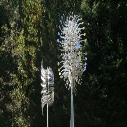 New Unique and Magical Metal Windmill 3D Wind Powered Kinetic Sculpture Lawn Metal Wind Solar Spinners Yard and Garden Decor