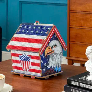 USA 250th Anniversary Diamond Painting Kit – American Flag Wooden House Decor