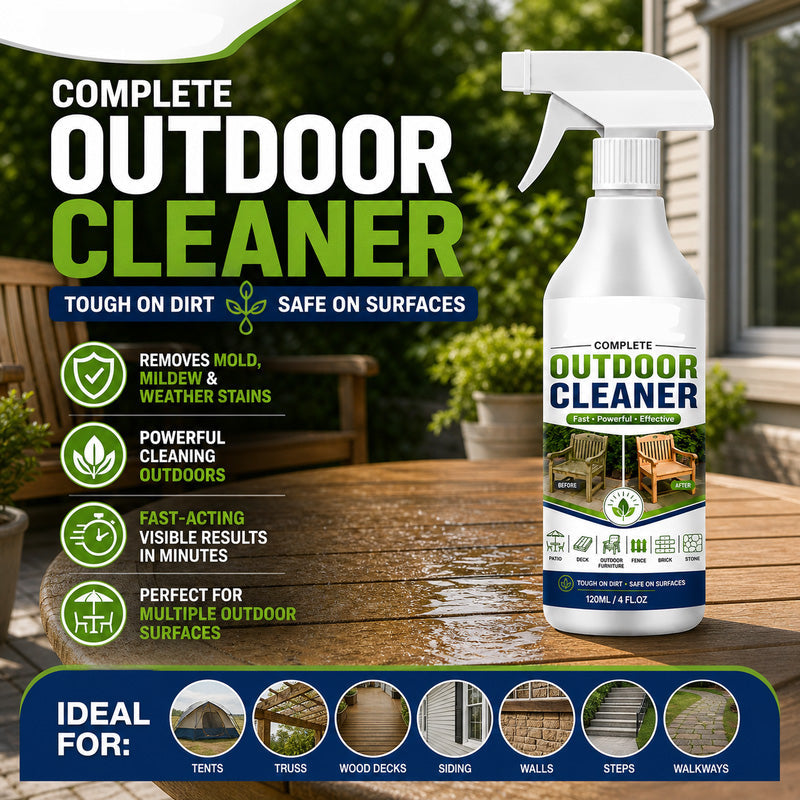 Outdoor cleaning spray on multiple surfaces
